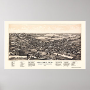 Poster Bellevue, OH Carte panoramique - 1888