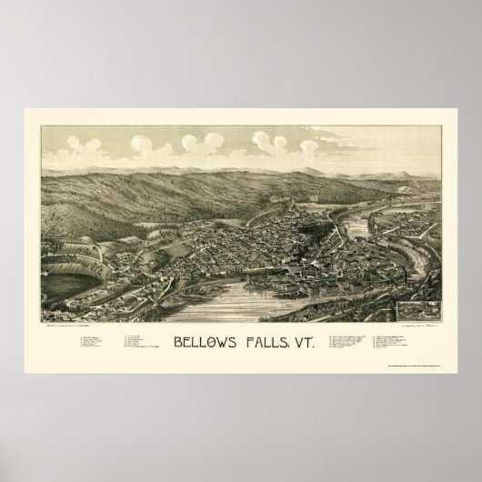Poster Bellows Falls, VT Carte panoramique - 1880 (Devant)