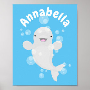 Poster Béluga mignon bulles dessin de dessin animé