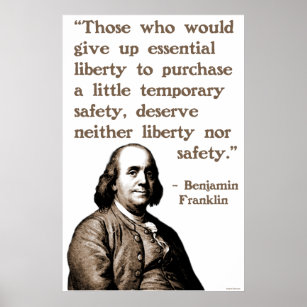 Poster Ben Franklin sur la liberté et la sécurité