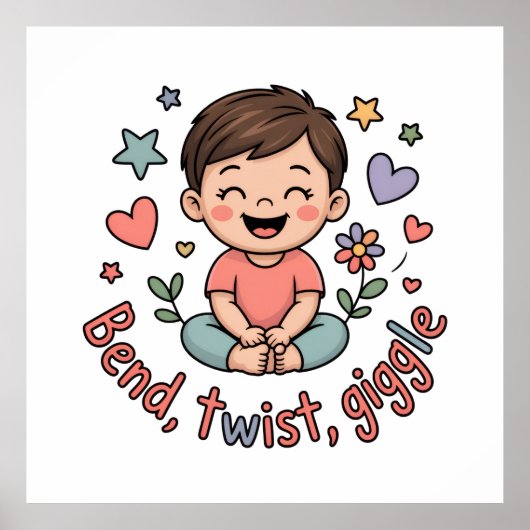 Poster Bend twist giggle cute yoga kid (Devant)