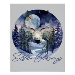 Poster Bénédiction solstice Wolf d'hiver Moonlight Woods