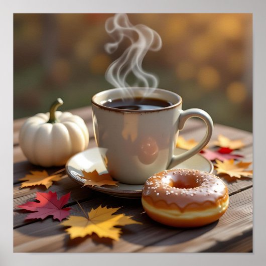 Poster Bénédictions d'automne, café chaud et beignet (Devant)