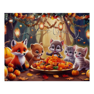 Poster Bénédictions d'Automne Feuilles Dorées Citrouilles