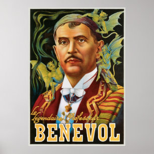 Poster Benevol ~ Magicien italien Magicien Vintage Magie