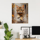 Poster Bengal Cat Leaping Through Autumn Whispers (Bureau à domicile)