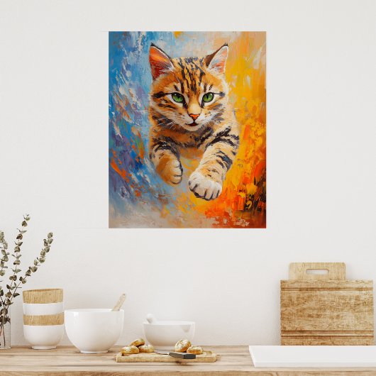 Poster Bengal Cat Leaping Through Fire and Ice (Cuisine)
