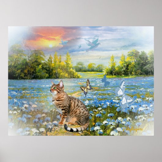 Poster Bengale dans le lit des fleurs bleues Imprimer (Devant)
