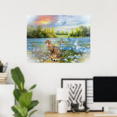 Poster Bengale dans le lit des fleurs bleues Imprimer (Bureau à domicile)