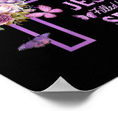 Poster Béni par Dieu sauvé par Jésus Croix Florale pourpr (Coin)