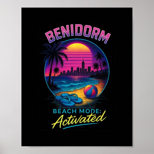Poster Benidorm Espagne Mode Plage Activé Vacances Rétro (Devant)