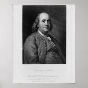 Poster BENJAMIN FRANKLIN Engraving by H.B. Hall