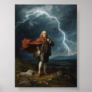 Poster Benjamin Franklin et expérience de foudre 1752