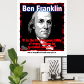 Poster Benjamin Franklin Question Authority Citation (Bureau à domicile)