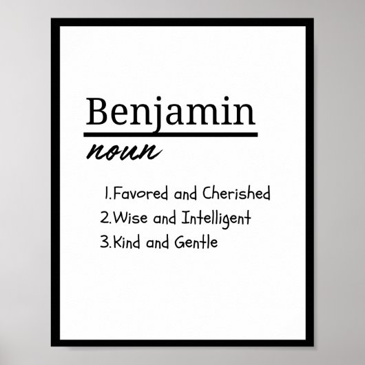 Poster Benjamin, Garçon Nom Personnalisé Définition (Devant)