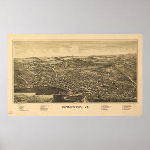Poster Bennington Vermont 1887 Carte panoramique antique