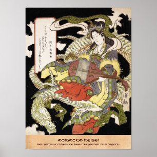 Poster Benzaiten (Déesse de la Beauté) assis sur un Drago