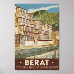 Poster Berat Albanie Illustration Voyage Art Rétro