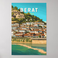 Berat Albanie Travel Art Vintage