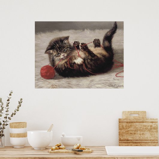 Poster Berceau de chat, un chat jouant avec une pelote de (Cuisine)