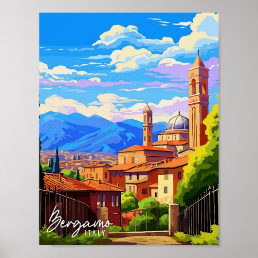 Poster Bergamo Italie Art illustration de voyage vintage (Devant)