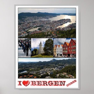 Poster Bergen - Norge - I Love -