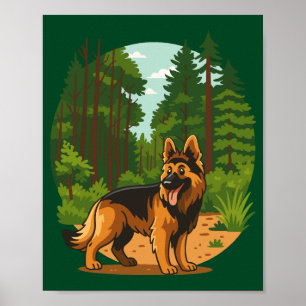 Poster Berger allemand Aventure en forêt Chien