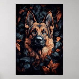 Poster Berger Allemand dans les feuilles