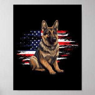 Poster Berger allemand Drapeau américain 4 juillet Chien