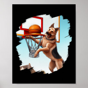 Poster Berger Allemand Jouant Basketball Fun Chien Basket