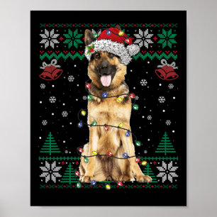 Poster Berger Allemand Noël Père Noël Sweater Chien lâche