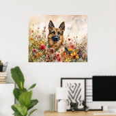 Poster Berger Allemand parmi des fleurs sauvages vibrante (Bureau à domicile)