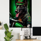 Poster Berger belge conduisant un vélo Saint-Patrick (Bureau à domicile)