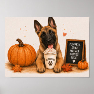 Poster Berger belge Malinois Boisson chaude au pumpkin sp