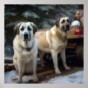 Poster Berger d'Anatolie Traîneau enneigé Décor de Noël