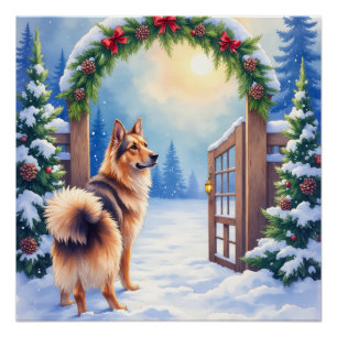 Poster Berger d'Asie centrale Porte enneigée Art de Noël