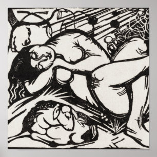 Poster Berger endormi Franz Marc Woodcut