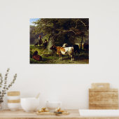 Poster Berger et troupeau de vache à l'étang (Cuisine)
