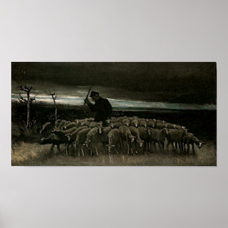 Poster Berger, troupeau de mouton Van Gogh Art