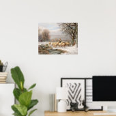 Poster Bergère avec son troupeau dans un paysage hivernal (Bureau à domicile)