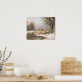 Poster Bergère avec son troupeau dans un paysage hivernal (Cuisine)