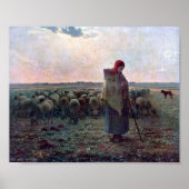Poster Bergère avec son troupeau, Jean-François Millet (Devant)