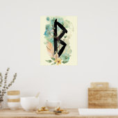 Poster Berkano Floral Vert & Jaune Norse Futhark Rune (Cuisine)