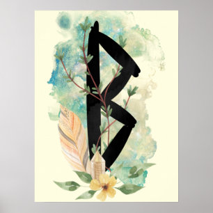 Poster Berkano Floral Vert & Jaune Norse Futhark Rune