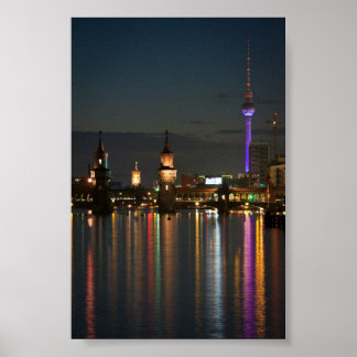 Poster Berlin Alexanderplatz Oberbaum Pont nuit