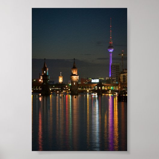 Poster Berlin Alexanderplatz Oberbaum Pont nuit (Devant)