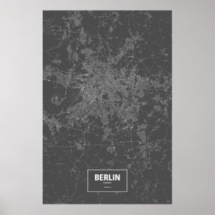 Poster Berlin, Allemagne (blanc sur noir)