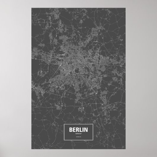 Poster Berlin, Allemagne (blanc sur noir) (Devant)
