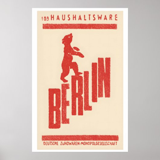 Poster Berlin Bear Matchbox Label Print – Vintage German (Devant)