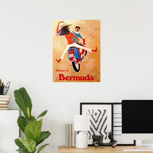 Poster Bermudes, couple heureux en moto (Bureau à domicile)
